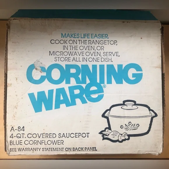 Corning Ware A-84 4 Qt Covered Saucepot Blue Cornflower Vintage Open Box NOS
